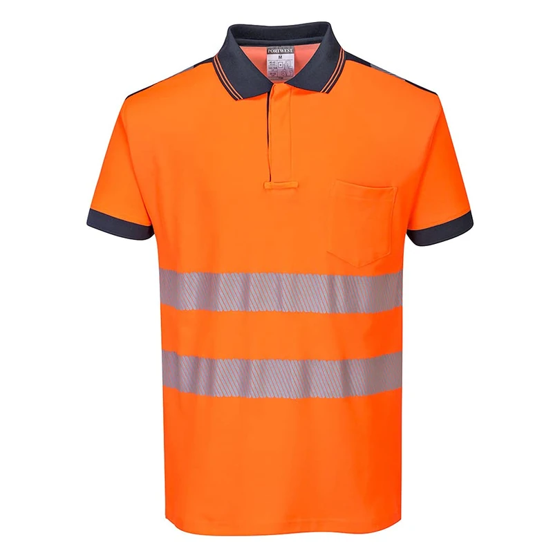Portwest PW3 Hi-Vis Polo Shirt S/S, Size: XL, Colour: Orange/Navy, T180ONRXL