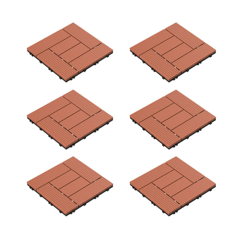 Pure Garden 50-LG1190 Patio and Deck Tiles – Interlocking Criss-Cross Pattern Outdoor Flooring Weather and Slip Resistant Square (Terra Cotta Color 6 Pcs), Terracotta