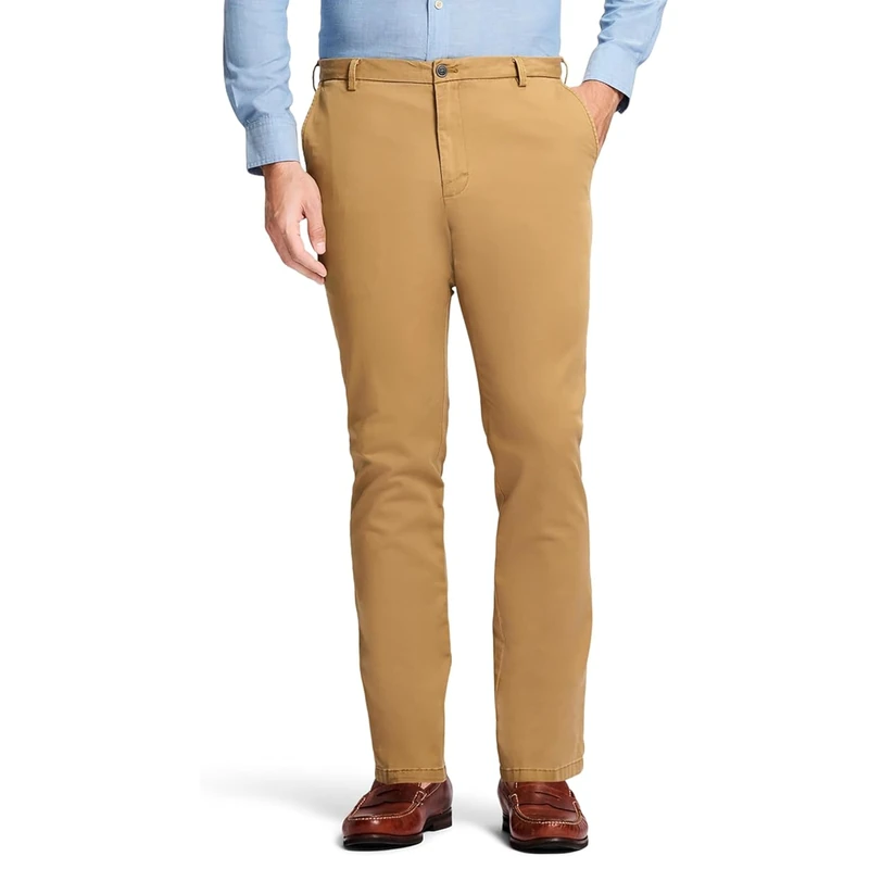 Izod Men's Saltwater Stretch Flat Front Straight Fit Chino Pant Casual, Cognac, 32W x 32L