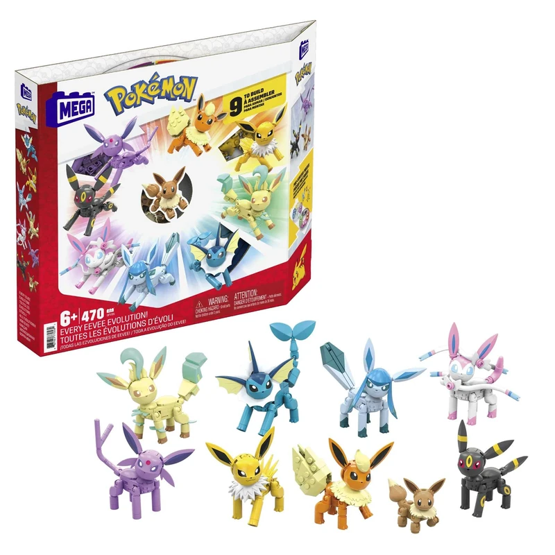 MEGA Pokémon Building Toys Set Every Eevee Evolution with 470 Pieces, 9 Poseable Characters, for Kids, GFV85
