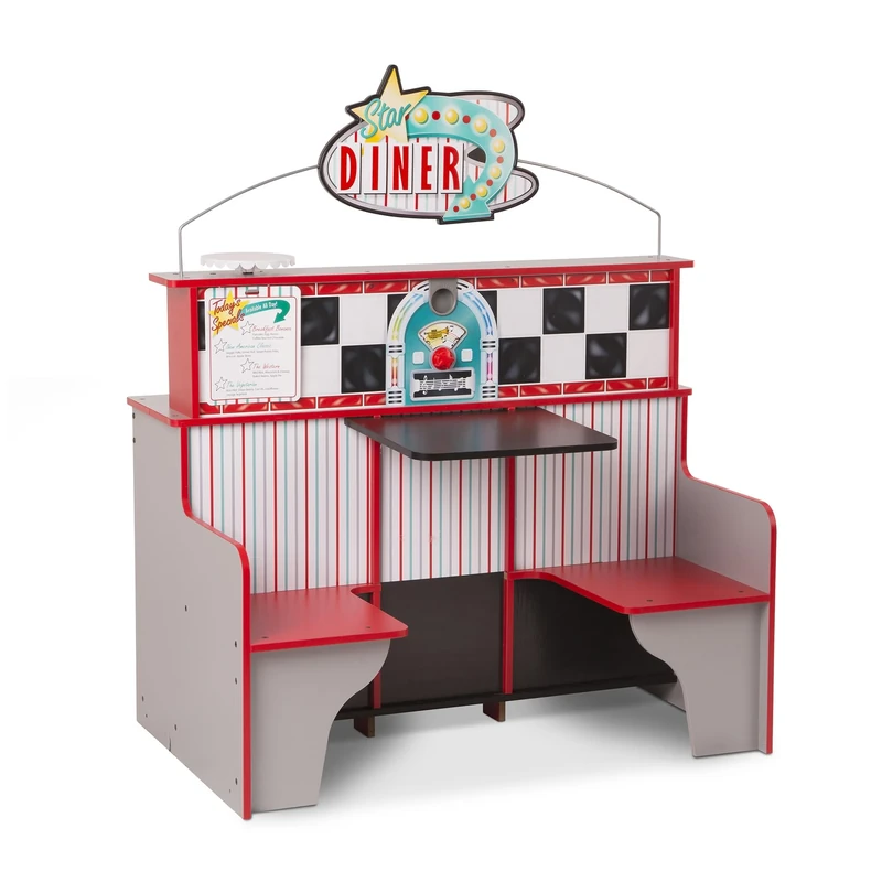 Melissa & Doug Star Diner Restaurant Playset Pretend Play Café and Kitchen Double-Sided Wooden Role Play Toy for Children Age 3+, Gift for Boy or Girl