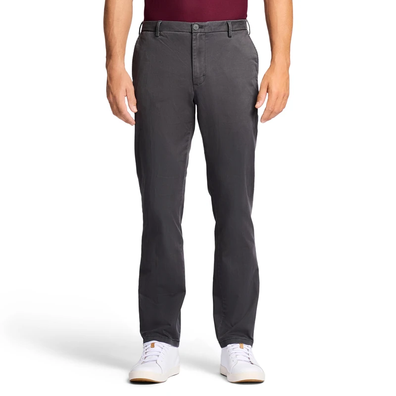Izod Men's Saltwater Stretch Flat Front Straight Fit Chino Pant Casual, Asphalt, 40 W/30 L