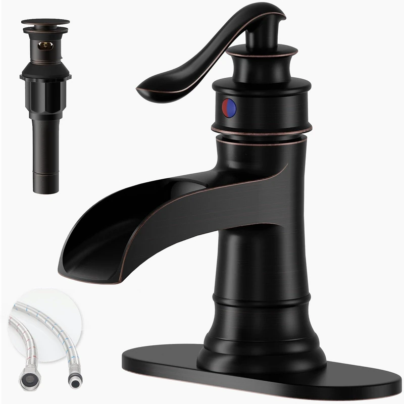 Oil Rubbed Bronze Waterfall Bathroom Faucet Single Handle Bathroom Faucets
