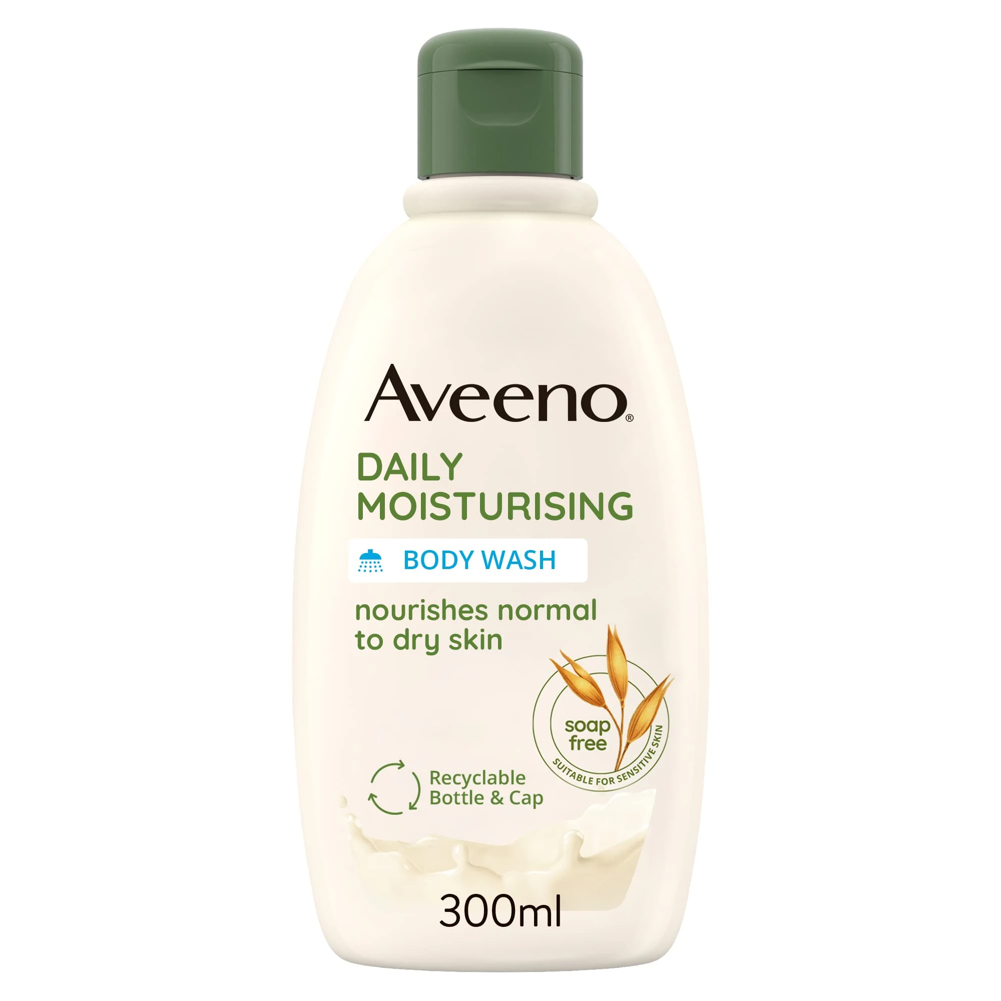 Aveeno Daily Moisturising Body Wash, With Soothing Oat, Suitable For Sensitive Skin, Gently Cleanses and Nourishes, Soap-Free, Lightly Scented, 300ml