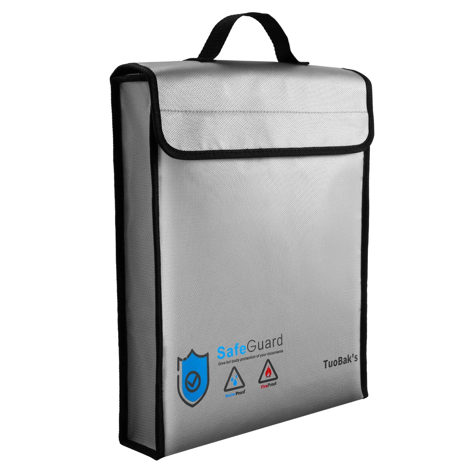 TuoBak's Fireproof Document Bag,Large Capacity Solid Silicone Coated Fireproof Document Box 15.8" x 12.6" x 2.5",Fireproof Document Holder with Zipper Closure for Documents Jewelry