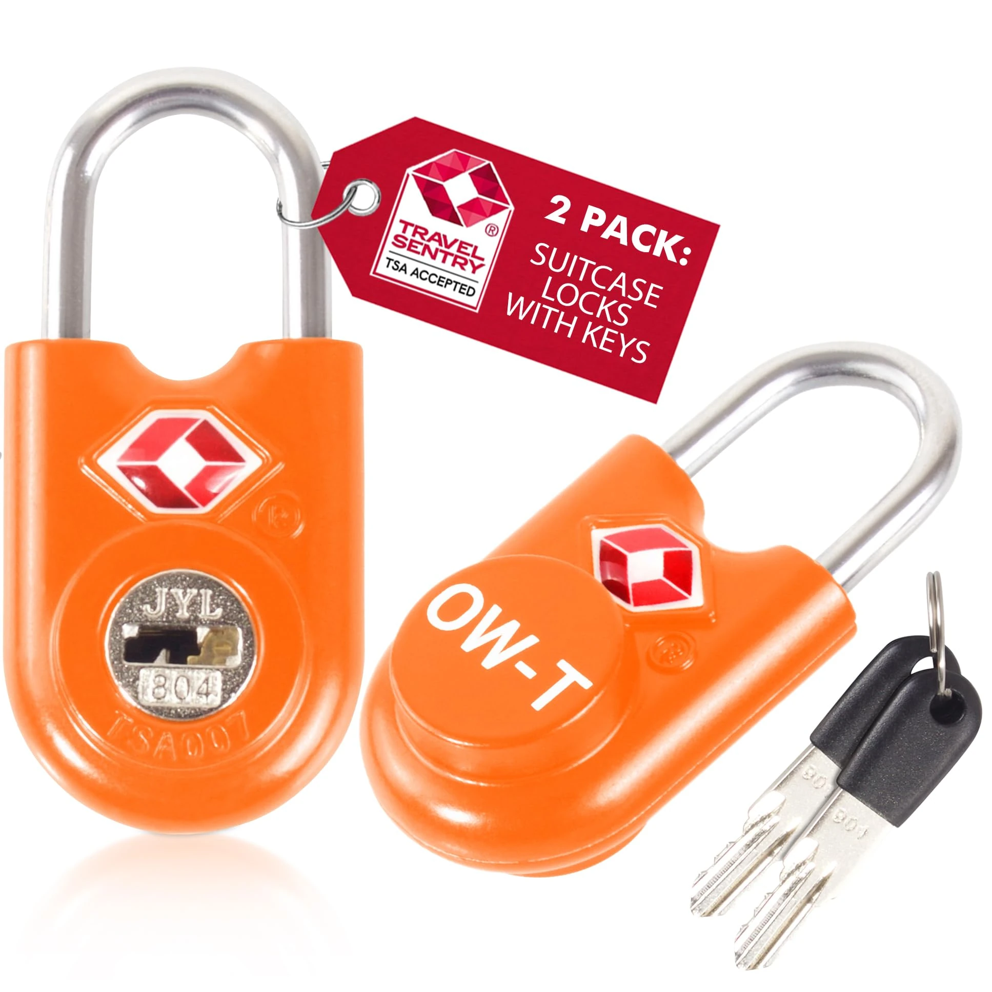 OW-Travel TSA Approved Luggage Locks Suitcase Locks with Keys (2 Pack Orange) Travel Padlock Bag Small Padlock. Luggage Padlocks for Suitcases. Mini TSA Suitcase Padlocks with Keys for Bags and Cases