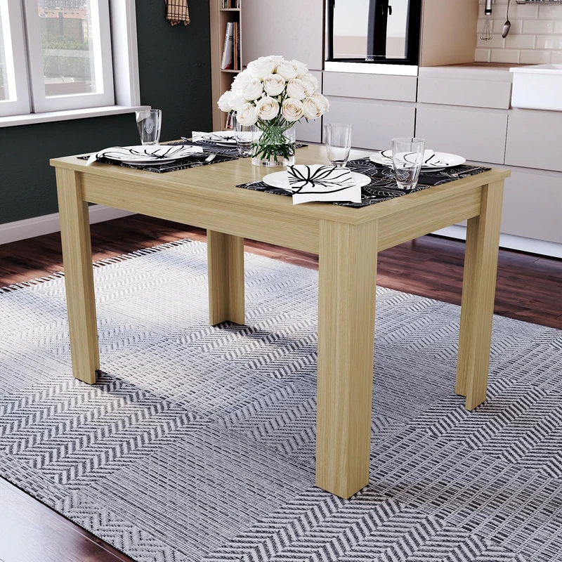 Vida Designs Medina 4 Seater Dining Table MDF Wood Rectangle Modern Kitchen Dining Room Furniture Unit, Oak