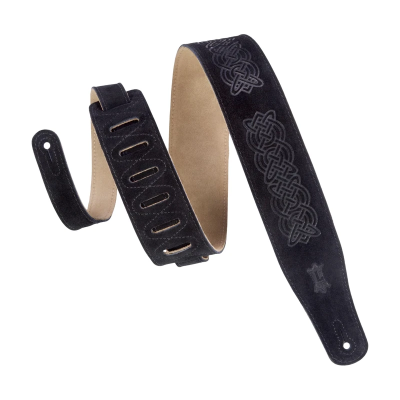 Levy's Leathers 2.5" Suede Leather Guitar Strap Celtic Knot Emboss Design; Black MS26CK-BLK