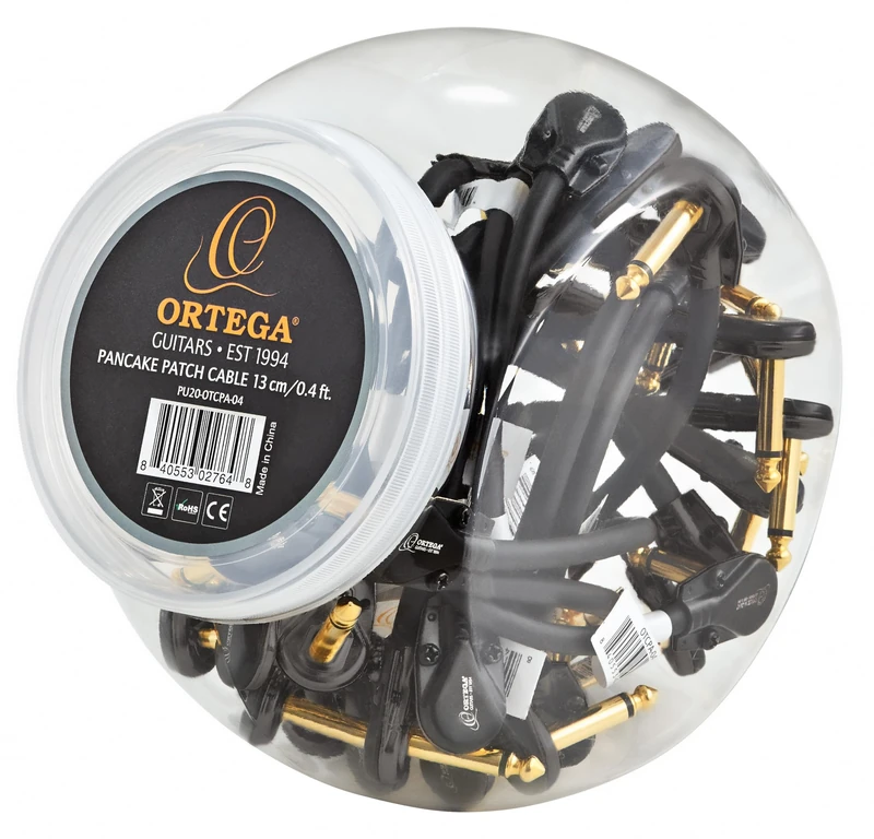Ortega Guitars Display Box Cable - 20 Patch Instrument Cables - Set - Length 13 cm - Angle - Plastic, Black (PU20-OTCPA-04)