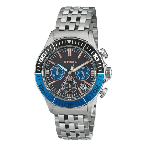 Breil Watch Man Manta 1970 dial Black e Bracelet in Steel Black-Blue, Movement Chrono Solar - Image 1