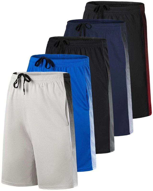 Men's Mesh Shorts Football Rugby Training Active Wear Athletic Basketball Essentials Performance Gym Running Summer Fitness Quick Dry Wicking Workout Clothes Sport Pockets - Set 10-5 Pack, XL