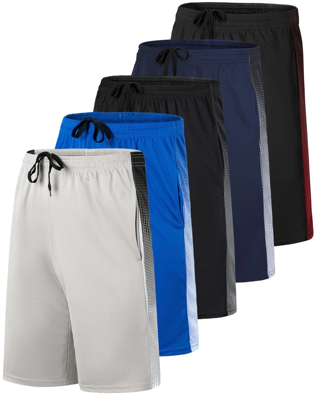 Men's Mesh Shorts Football Rugby Training Active Wear Athletic Basketball Essentials Performance Gym Running Summer Fitness Quick Dry Wicking Workout Clothes Sport Pockets - Set 10-5 Pack, L