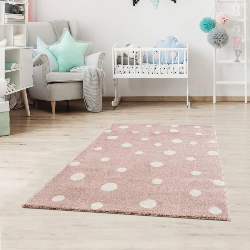Jimri Children's Rug Dots, Polka Dots, Oeko-Tex Seal, Colour: Beige, Blue, Pink, Children's Room