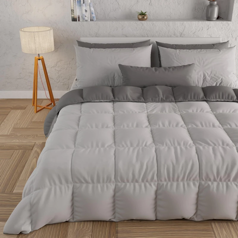 PETTI Artigiani Italiani - Winter Quilt 260x270 cm Super King, Warm Reversible Double Face Quilt Grey, Hypoallergenic Microfibre 300g/m², Soft and Cosy, Made in Italy