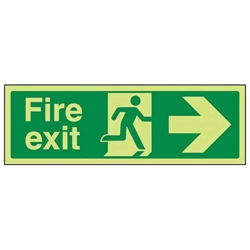 V Safety Glow In The Dark Fire Exit Arrow Right Sign - 450mm x 150mm - Self Adhesive Vinyl