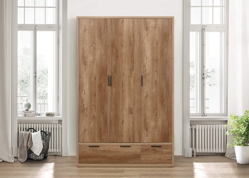Birlea, Stockwell, 3 Door 2 Drawer Wardrobe, Rustic Oak Effect, One Size