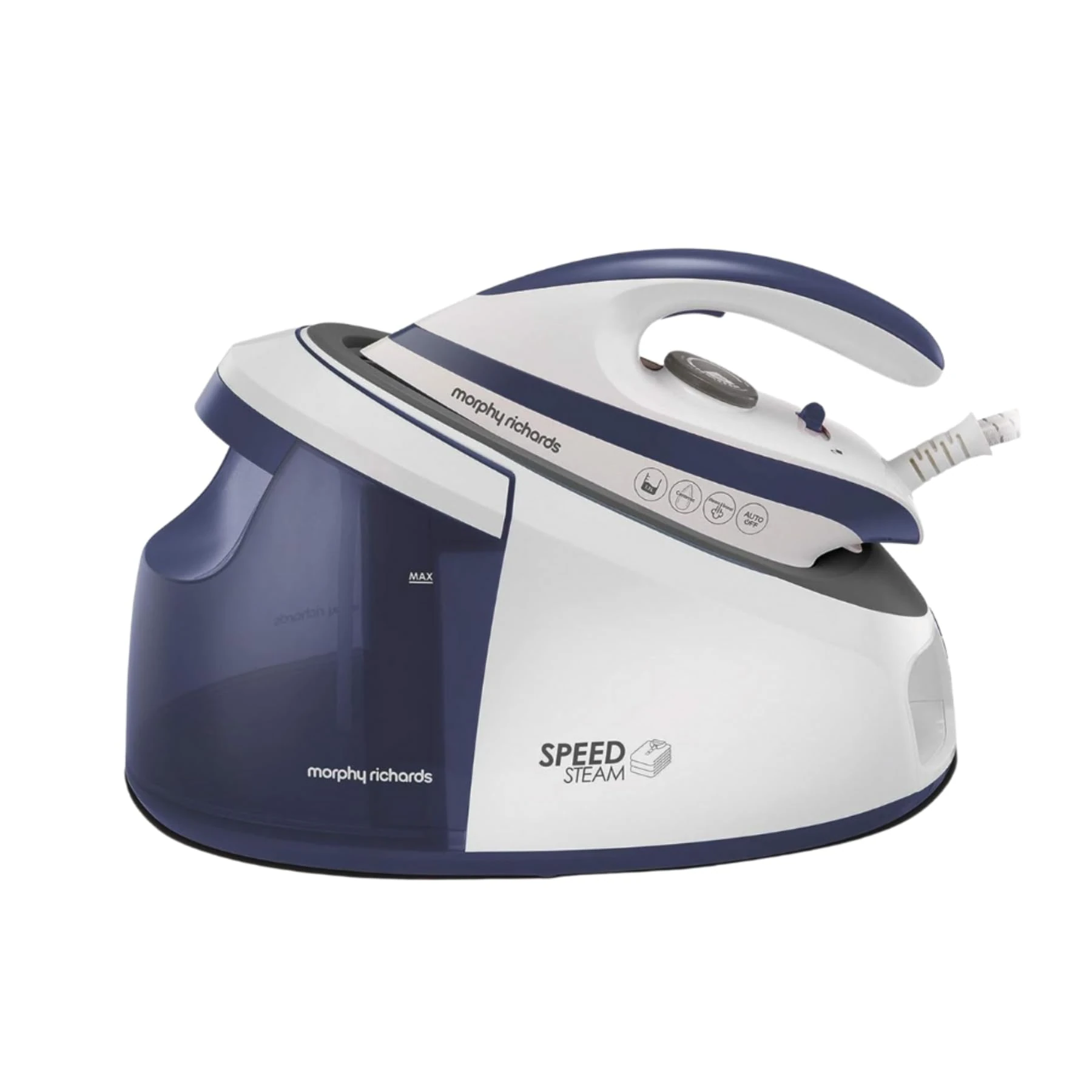 Morphy Richards SpeedSteam Steam Generator Iron, Non Stick Ceramic Soleplate, 240g Boost, 140g Output, 5.5 Bar Pressure, Detachable 1.7L Water Tank, 3000W, White and Purple, 333202