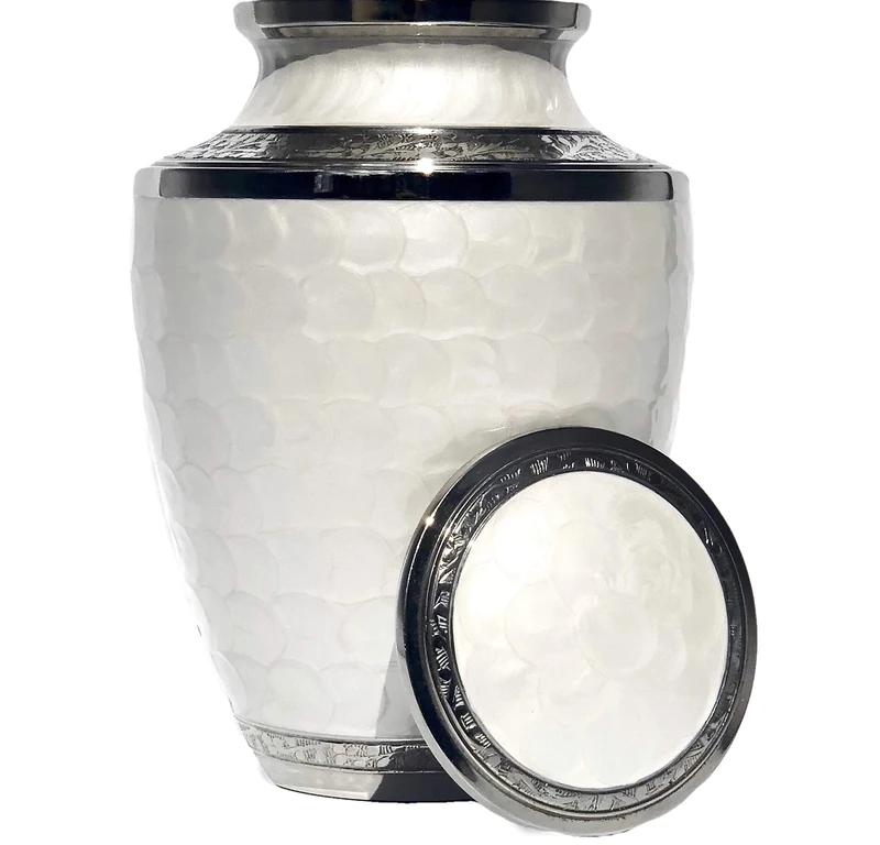 Eternal Harmony Cremation Urn for Human Funeral Ashes with Elegant Finishes to Honor and Remember Your Loved One (Carefully Handcrafted) White