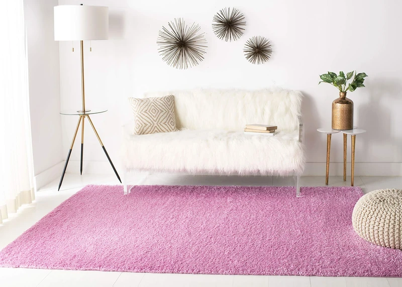 Safavieh Shaggy Indoor Woven Rectangle Area Rug, August Shag Collection, AUG900, in Pink, 91 X 152 cm for Living Room, Bedroom or Any Indoor Space