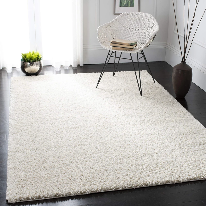 Safavieh Shag Rug for Living Room, Dining Room, Bedroom, August Shag Collection, Short Pile, in Ivory, 200 X 200 cm