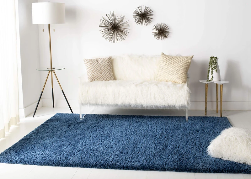 Safavieh Shaggy Indoor Woven Rectangle Area Rug, August Shag Collection, AUG900, in Navy, 91 X 152 cm for Living Room, Bedroom or Any Indoor Space - Image 1