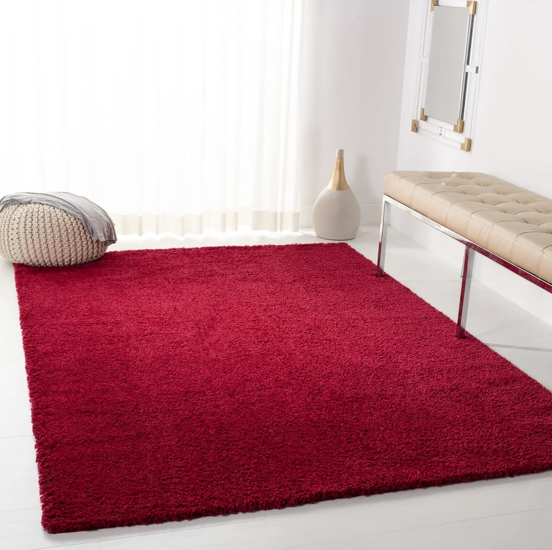 Safavieh Shaggy Indoor Woven Rectangle Area Rug, August Shag Collection, AUG900, in Red, 91 X 152 cm for Living Room, Bedroom or Any Indoor Space