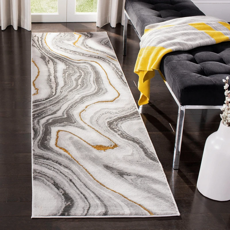 SAFAVIEH Contemporary Rug for Living Room, Dining Room, Bedroom - Craft Collection, Short Pile, in Grey and Gold, 69 X 244 cm