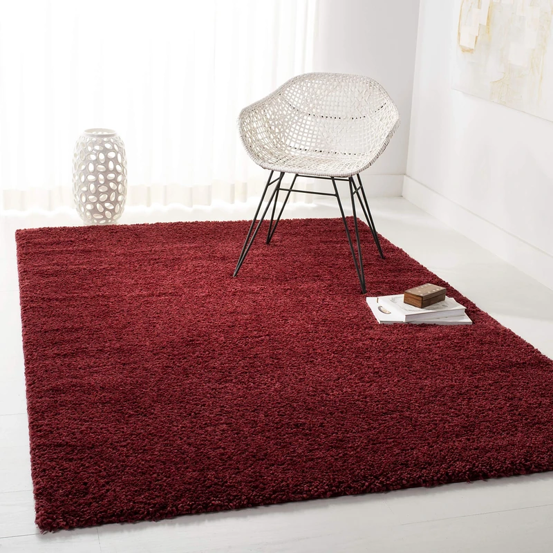 Safavieh Shaggy Indoor Woven Rectangle Area Rug, August Shag Collection, AUG900, in Burgundy, 122 X 183 cm for Living Room, Bedroom or Any Indoor Space