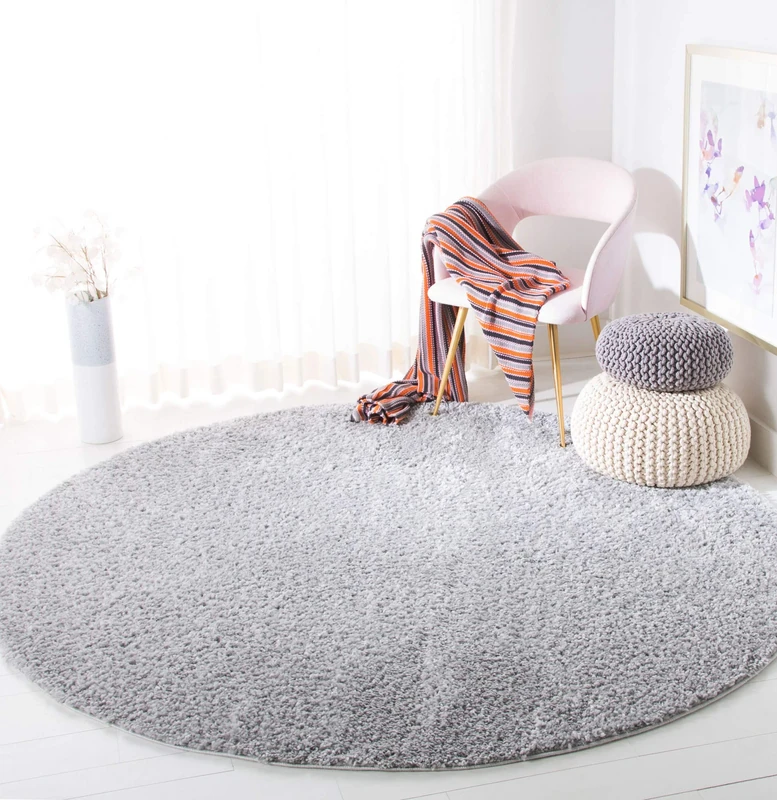 Safavieh Shag Rug for Living Room, Dining Room, Bedroom, August Shag Collection, Short Pile, in Silver, 200 X 200 cm