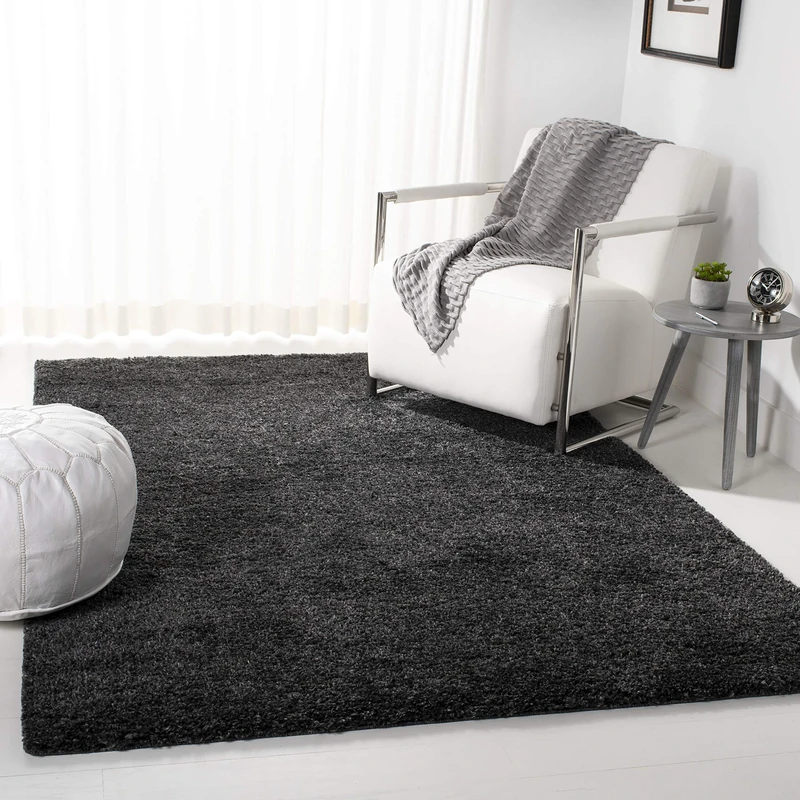 Safavieh Shag Rug for Living Room, Dining Room, Bedroom, August Shag Collection, Short Pile, in Charcoal, 200 X 200 cm