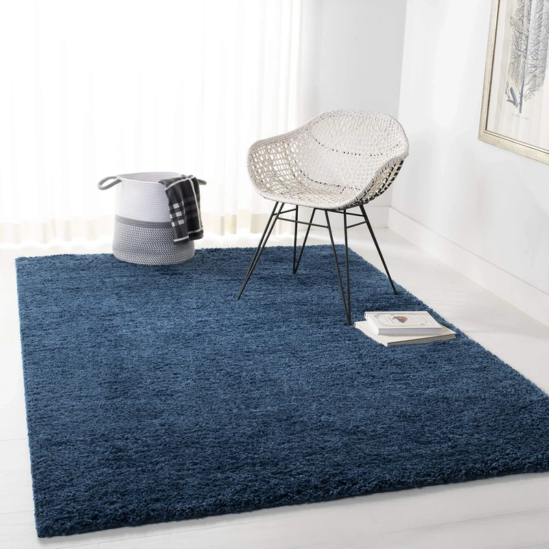Safavieh Shag Rug for Living Room, Dining Room, Bedroom, August Shag Collection, Short Pile, in Navy, 200 X 200 cm