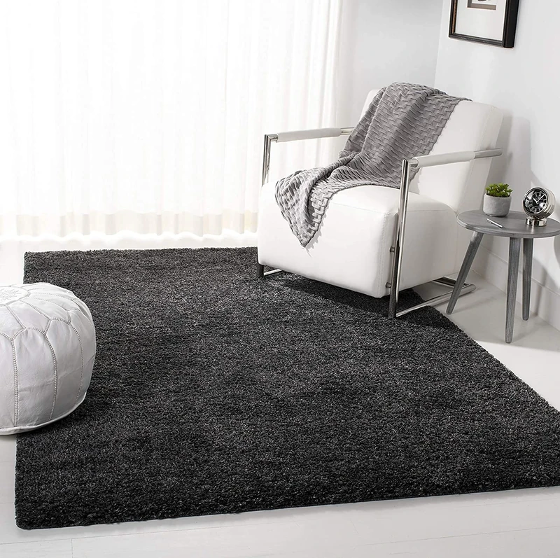 Safavieh Shaggy Indoor Woven Rectangle Area Rug, August Shag Collection, AUG900, in Charcoal, 91 X 152 cm for Living Room, Bedroom or Any Indoor Space