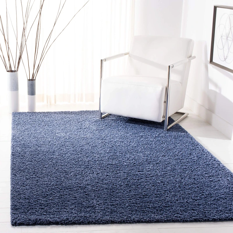 Safavieh Shaggy Indoor Woven Rectangle Area Rug, Primo Shag Collection, PRM300, in Blue, 160 X 229 cm for Living Room, Bedroom or Any Indoor Space