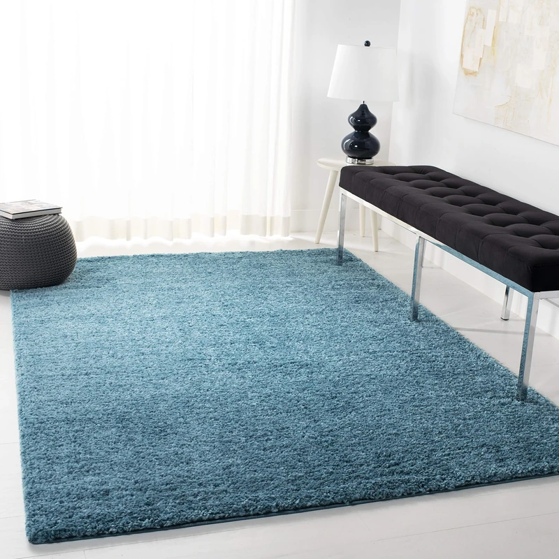 Safavieh Shaggy Indoor Woven Rectangle Area Rug, August Shag Collection, AUG900, in Turquoise, 91 X 152 cm for Living Room, Bedroom or Any Indoor Space