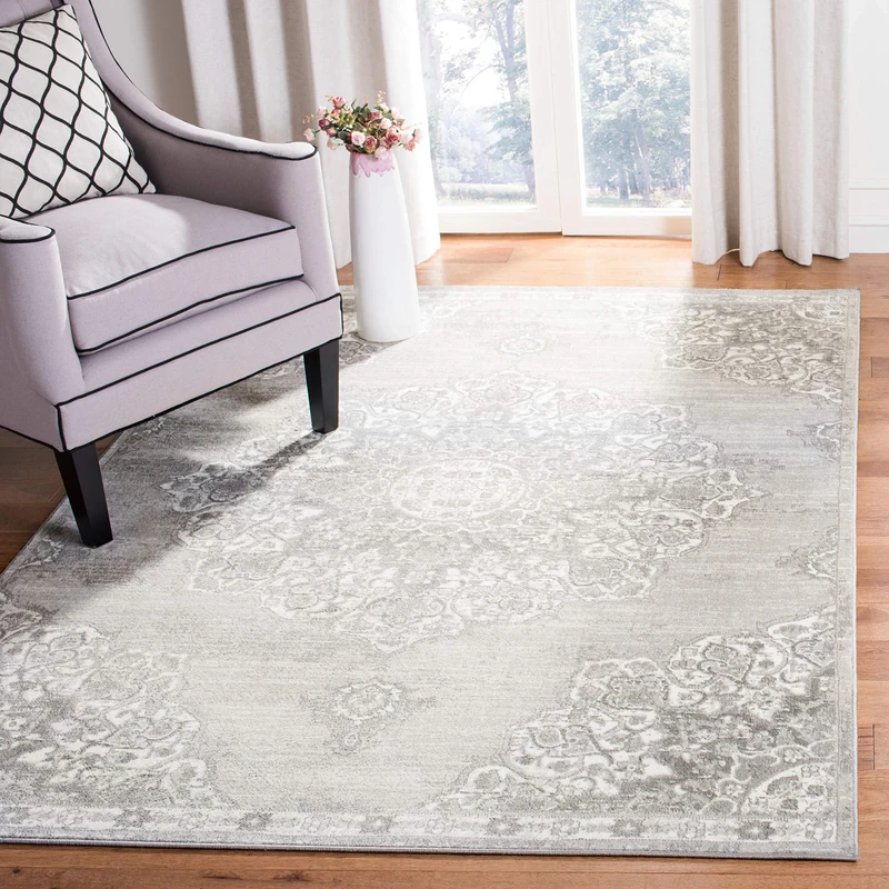 SAFAVIEH Traditional Rug for Living Room, Dining Room, Bedroom - Brentwood Collection, Short Pile, in Grey and Ivory, 122 X 183 cm