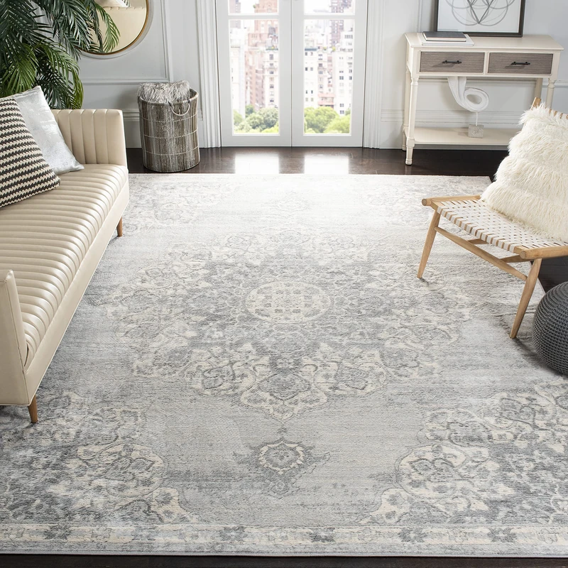 SAFAVIEH Traditional Rug for Living Room, Dining Room, Bedroom - Brentwood Collection, Short Pile, in Grey and Ivory, 91 X 152 cm