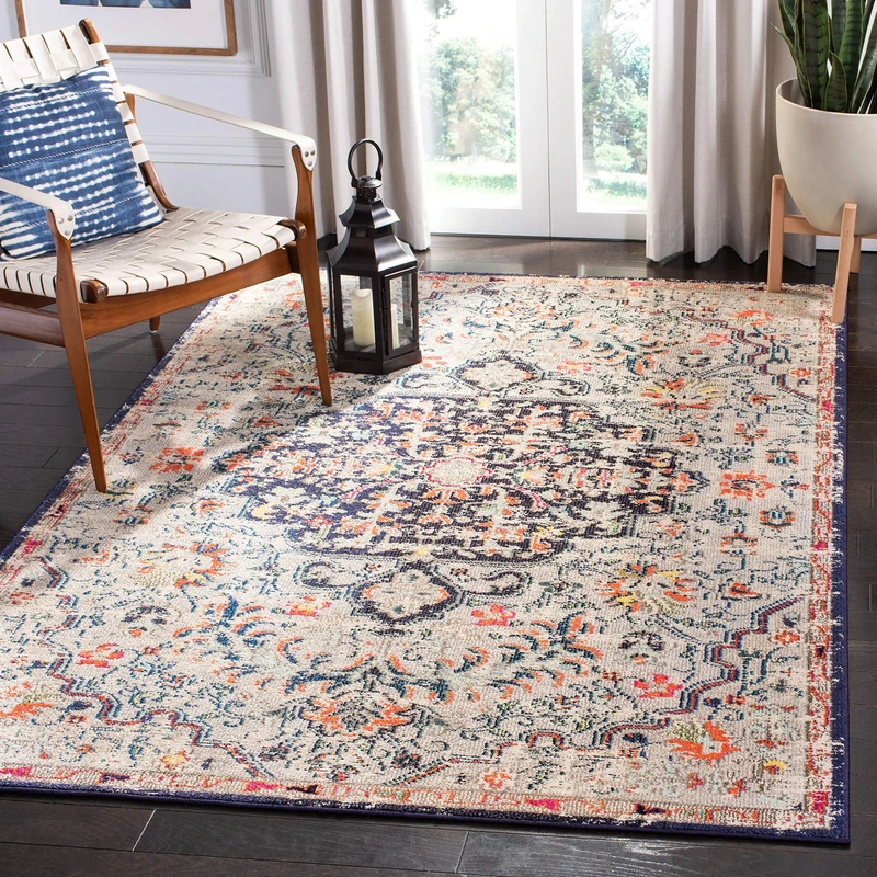 SAFAVIEH Boho Rug for Living Room, Dining Room, Bedroom - Madison Collection, Short Pile, in Beige and Black, 183 X 274 cm