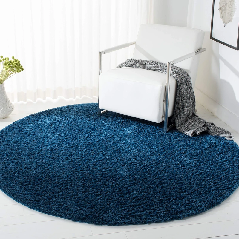 Safavieh Shag Rug for Living Room, Dining Room, Bedroom, August Shag Collection, Short Pile, in Navy, 200 X 200 cm