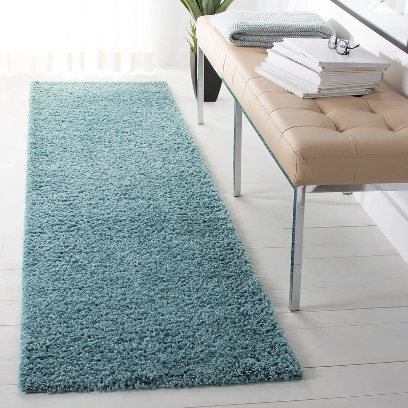 Safavieh Shaggy Indoor Woven Runner Area Rug, Primo Shag Collection, PRM300, in Aqua, 66 X 244 cm for Living Room, Bedroom or Any Indoor Space