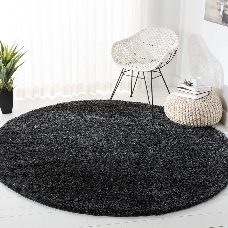 Safavieh Shag Rug for Living Room, Dining Room, Bedroom, August Shag Collection, Short Pile, in Charcoal, 200 X 200 cm