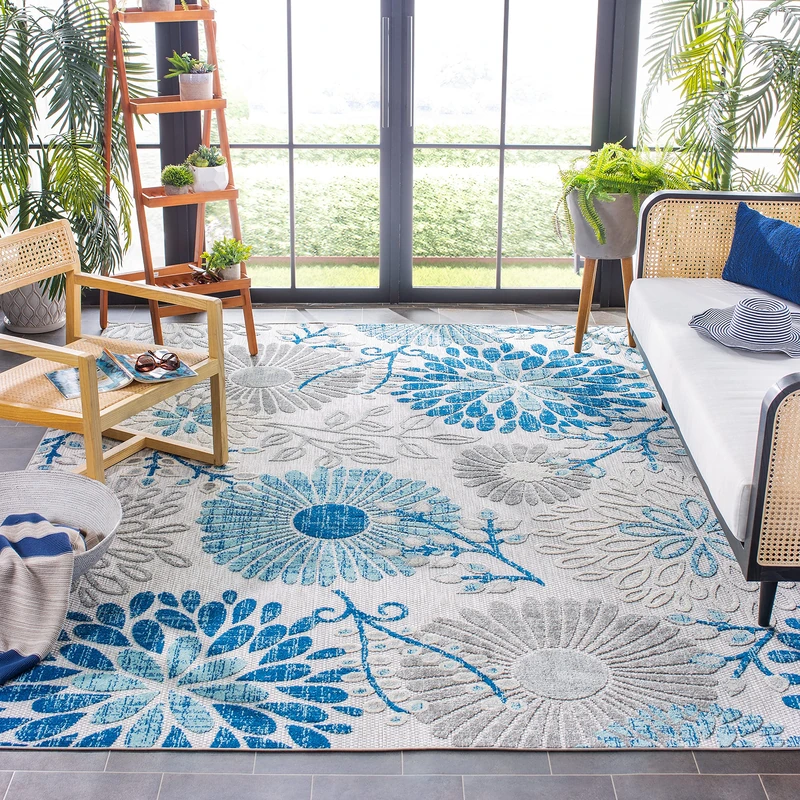 Safavieh Modern Rug for Indoor & Outdoor - Cabana Collection, Short Pile, in Grey and Blue, 240 X 300 cm