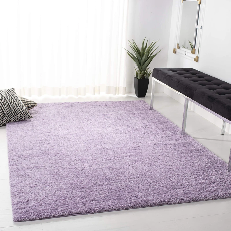 Safavieh Shaggy Indoor Woven Rectangle Area Rug, August Shag Collection, AUG900, in Lilac, 91 X 152 cm for Living Room, Bedroom or Any Indoor Space