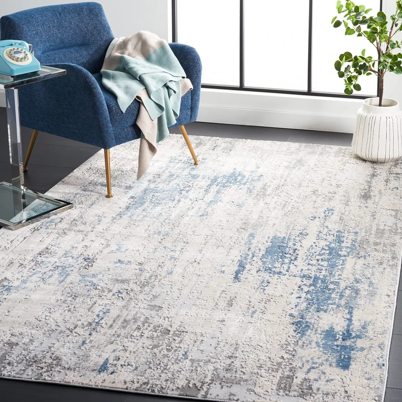 Safavieh Abstract Indoor Woven Rectangle Area Rug, Invista Collection, INV486, in Grey/Blue, 122 X 183 cm for Living Room, Bedroom or Any Indoor Space