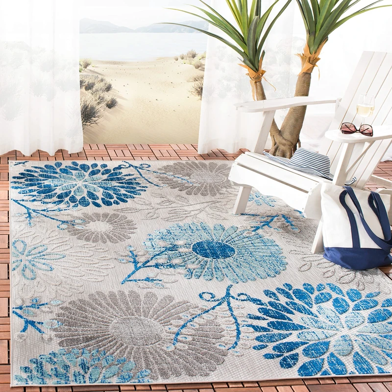 Safavieh Modern Rug for Indoor & Outdoor - Cabana Collection, Short Pile, in Grey and Blue, 160 x 230 cm