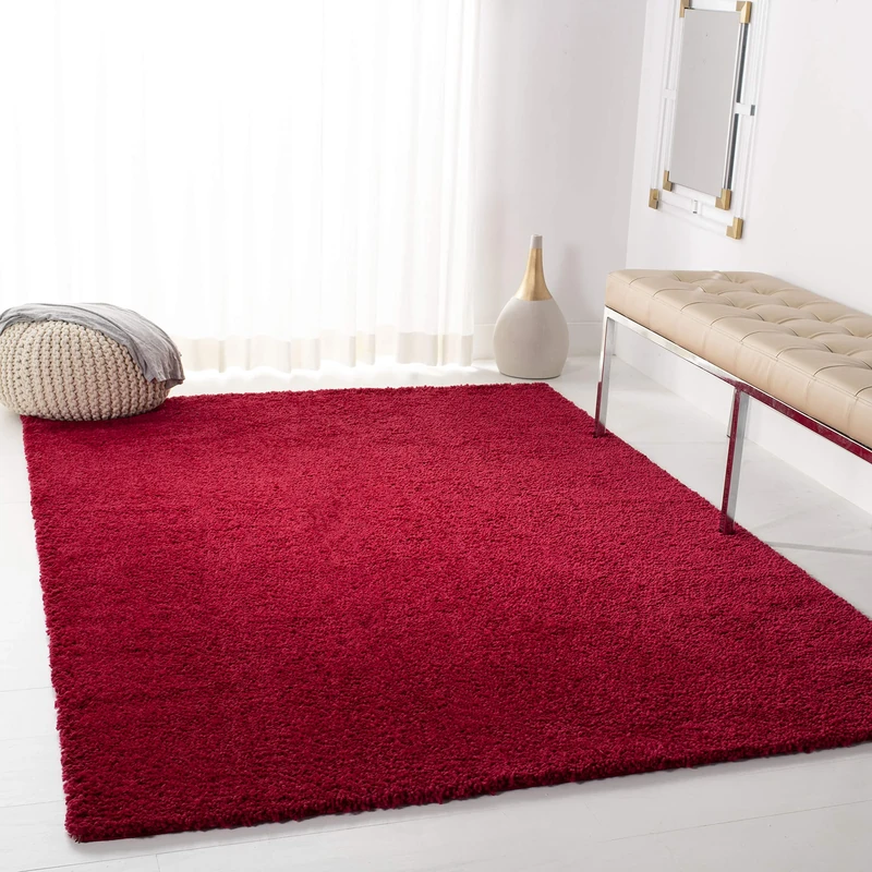 Safavieh Shaggy Indoor Woven Rectangle Area Rug, August Shag Collection, AUG900, in Red, 160 X 229 cm for Living Room, Bedroom or Any Indoor Space