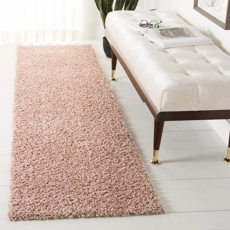 Safavieh Shaggy Indoor Woven Runner Area Rug, Primo Shag Collection, PRM300, in Beige, 66 X 244 cm for Living Room, Bedroom or Any Indoor Space