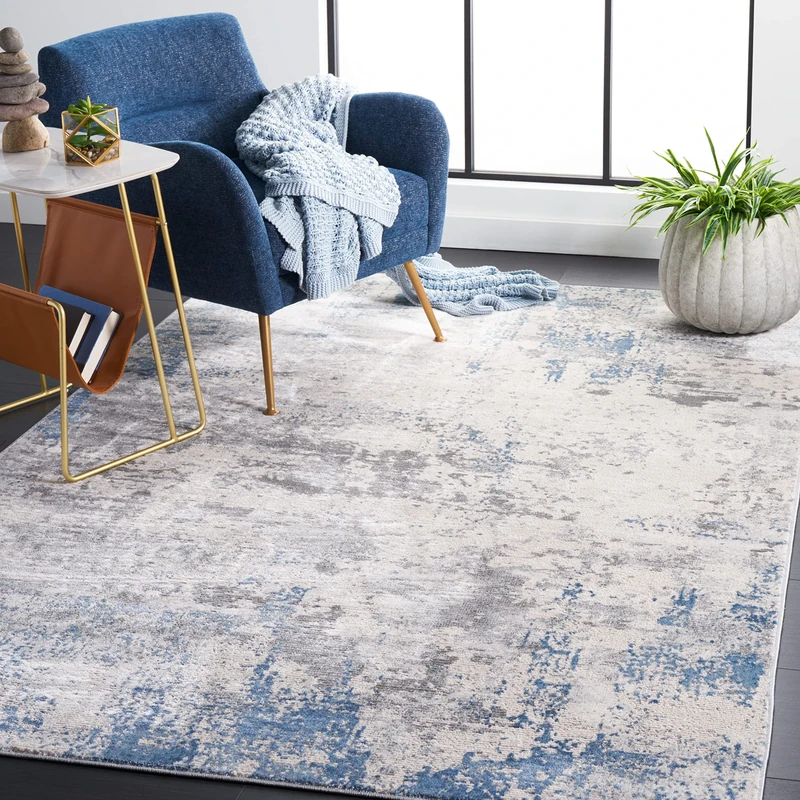 Safavieh Abstract Indoor Woven Rectangle Area Rug, Invista Collection, INV481, in Grey/Blue, 160 X 229 cm for Living Room, Bedroom or Any Indoor Space