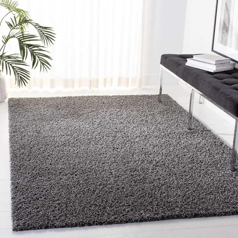 Safavieh Shaggy Indoor Woven Rectangle Area Rug, Primo Shag Collection, PRM300, in Dark Grey, 160 X 229 cm for Living Room, Bedroom or Any Indoor Space