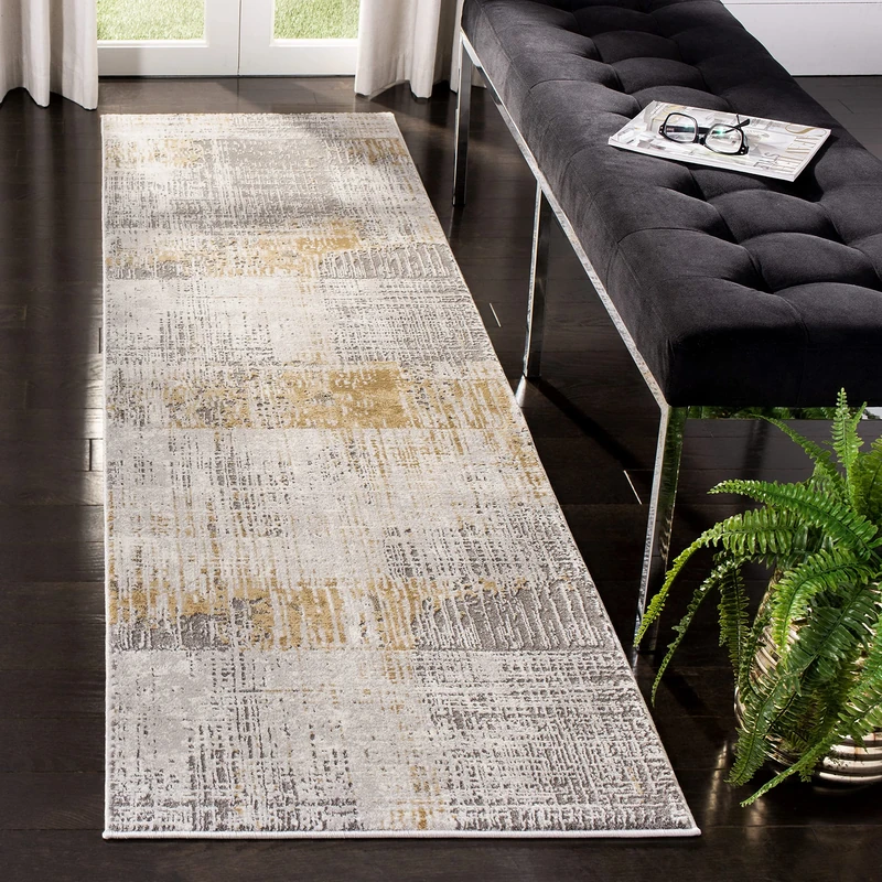Safavieh Contemporary Rug for Living Room, Dining Room, Bedroom - Craft Collection, Short Pile, in Grey and Beige, 69 X 244 cm