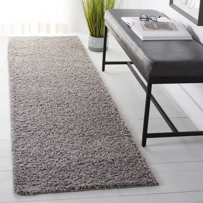 Safavieh Shaggy Indoor Woven Runner Area Rug, Primo Shag Collection, PRM300, in Light Grey, 66 X 244 cm for Living Room, Bedroom or Any Indoor Space
